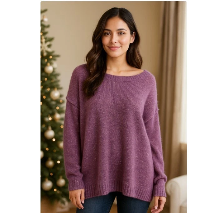 Suéter Calypso St. Barth Púrpura Metálico Mezcla de Lana Cuello Redondo Calce Suelto Talla S Foto 1 de 4