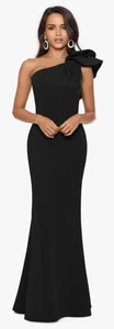 Betsy & Adam "Daisy" langes Scuba Krepp Rüschen One-Shoulder-Kleid neu mit Etikett Gr. 14 schwarz - Bild 1 von 6