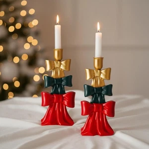 2 Pack 4x8inch Christmas Bow Candle Stick Holder Holiday Red Green Gold, Fest... - Bild 1 von 7