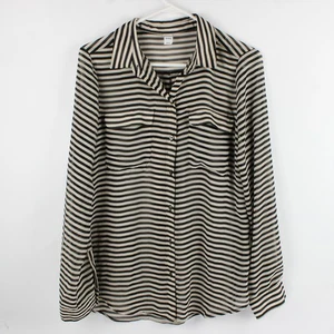 Old Navy Bluse Damen XL gestreift Langarm transparent Knopfleiste - Bild 1 von 5
