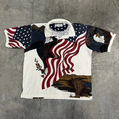 Camisa Polo Gráfica Estrellas Bandera Águila Americana EE. UU. 2XL Aop Limpia Foto 1 de 4