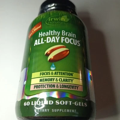 Гелевые капсулы Irwin Naturals Healthy Brain ALL DAY FOCUS 60 капсул грива льва срок годности 03/27 - Изображение 1 из 4