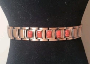 Bracelet Cuivre Et Magnétique Thérapie Guérison Rouge Turquoise Pierre Accent Unisexe - Photo 1/6