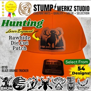 Custom Hat Trucker Baseball Cap Otto Snapback Leather Patch Blaze Orange Hunting - Picture 1 of 24