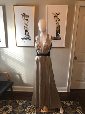 Vestido BCBGMAXAZRIA para mujer talla 2 negro champán seda con cuentas y2k fairycore Foto 1 de 4