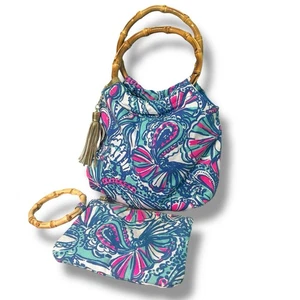 Lilly Pulitzer Target Bamboo Handle Pouch Geldbörse Tasche My Fans Muster mit Geldbörse - Bild 1 von 9