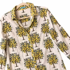 Camicia J McLaughlin Lois gialla stampa albero di limone bianco cotone garzato donna taglia M - Foto 1 di 9