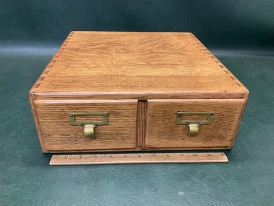 Antique 2-Drawer Oak Wood Card Catalog File Cabinet Library Dovetailed - Image 1 of 4