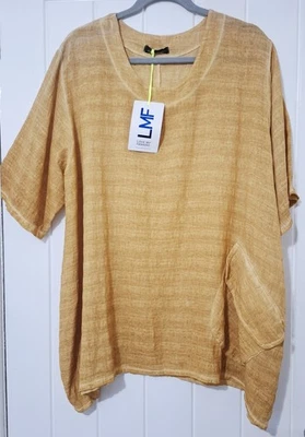 MADE IN ITALY LINEN BLEND YELLOW PULLOVER TUNIC WITH POCKETS SIZE 18/20 NWT'S - Image 1 of 4