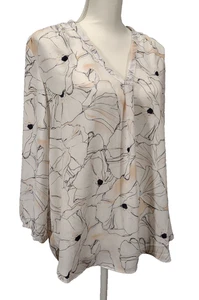 Saint Tropez West Size Large Blouse 3/4 Sleeve White Floral V-neck Top - Picture 1 of 18