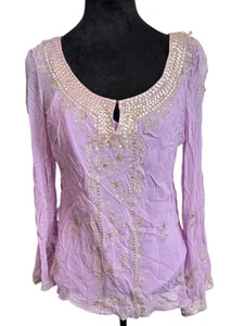 Pretty e By ECI Lilac Sequined Beaded Layered Boho Top-Size 10- NWT $75 Retail - Picture 1 of 20
