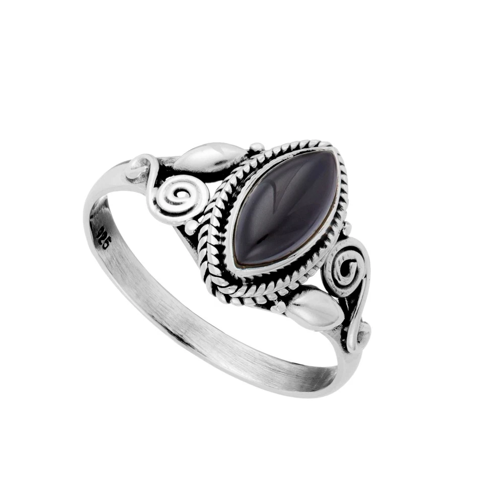 81stgeneration Anello Argento Sterling Boho Spirale Onice Pietra Preziosa - Immagine 1 di 4