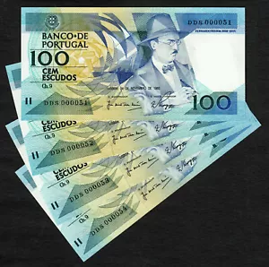 Portugal ONE Banknote 100 Escudos 1988 LOW Serial # 000053 Pick-179f UNC - Picture 1 of 2