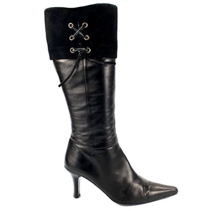 Clarks Knee Boots Black Suede Leather Heels Size 8 - Picture 1 of 16