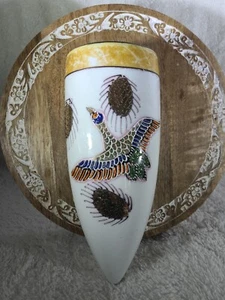Japanese Antique Luster Ware Hotto Yu Shotten Moriage PHX Bird Wall Pocket Vase - Picture 1 of 8