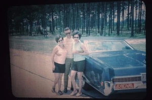 Man woman road side pose trip vacation color 35 mm slides classic car lot 3 1970 - Picture 1 of 3