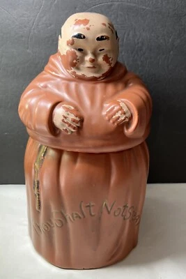 Vintage Thou Shalt Not Steal Friar Tuck Monk Ceramic Cookie Jar CRYSTALA - Image 1 of 4