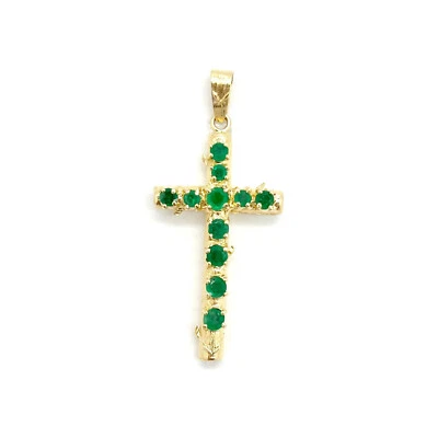 Natural Colombian Emerald Cross Pendant 18k Yellow Gold - Image 1 of 4