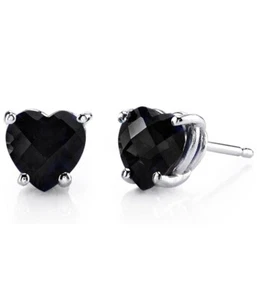 1Ct Heart Cut Simulated Black Diamond Stud Earrings 14K White Gold Plated - Picture 1 of 3