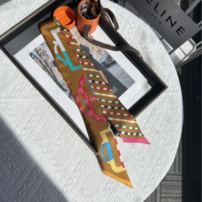 Pure 12 Momme Twill Silk Scarf jungle Print Slim Head Band Neck Tie 85X5cm new - Image 1 of 4