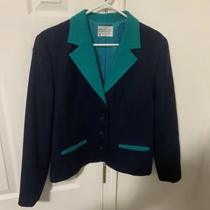 Vintage Pendleton Wool Blazer Womens 14 Navy Blue Lined Made USA Miss Pendleton - Picture 1 of 8