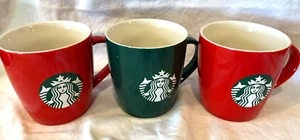 Set of 3 Starbucks Classic GREEN & RED Ceramic 12 oz Coffee Mugs 2021 - Picture 1 of 4