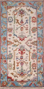 Floral Oriental Handmade Wool Ivory/ Light Blue Oushak Indian Accent Rug 3x6 - Picture 1 of 17