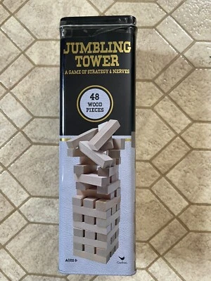 2006 Cardinal Games JUMBLING TOWER 48 Wood Pieces in Tin Ages 6+ Pre-Owned - Image 1 of 3