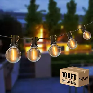 Outdoor String Lights 100Ft With 50 G40 Edison Vintage Bulbs Waterproof for Pati - Picture 1 of 11