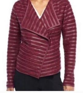 The Limited Ox Blood Faux Suede And Faux Leather Striped Jacket XL - Picture 1 of 6