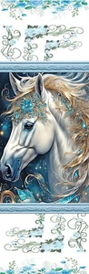 WEISSES PFERD, AQUA EDELSTEINE, BLUMEN - EINZIGARTIGES EXQUISITES LAMINIERTES LESEZEICHEN - Bild 1 von 1