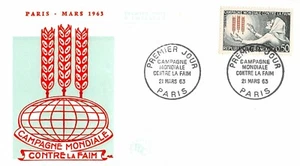 Envelope FDC France WORLD CAMPAIGN AGAINST HUNGER 1963 PARIS - Picture 1 of 1