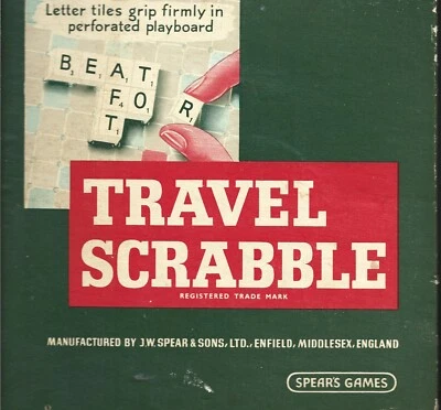 Vintage Boxed Travel SCRABBLE GAME for 4 players with letter bag, holders, board - Image 1 of 4