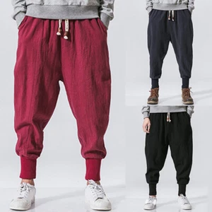 Herren Baggy Harem Gummibund Hosen Leinen Baumwolle Locker Knickerbocker æ - Bild 1 von 13