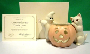 LENOX PEEK A BOO Cat FRIENDS VOTIVE Halloween Ghost pumpkin -- -- NEW in BOX COA - Picture 1 of 7