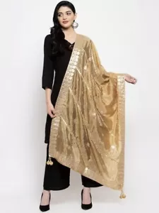 Women's Beige Dupatta Embroidered Wedding Party Shawls Scarves Stole Veli Hijab - Picture 1 of 4