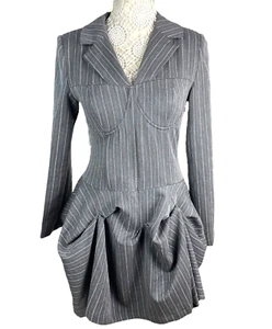 Pretty Little Thing Tall Grey Stripe Mini Dress Shoulder Pads Women’s UK Size 8 - Picture 1 of 8