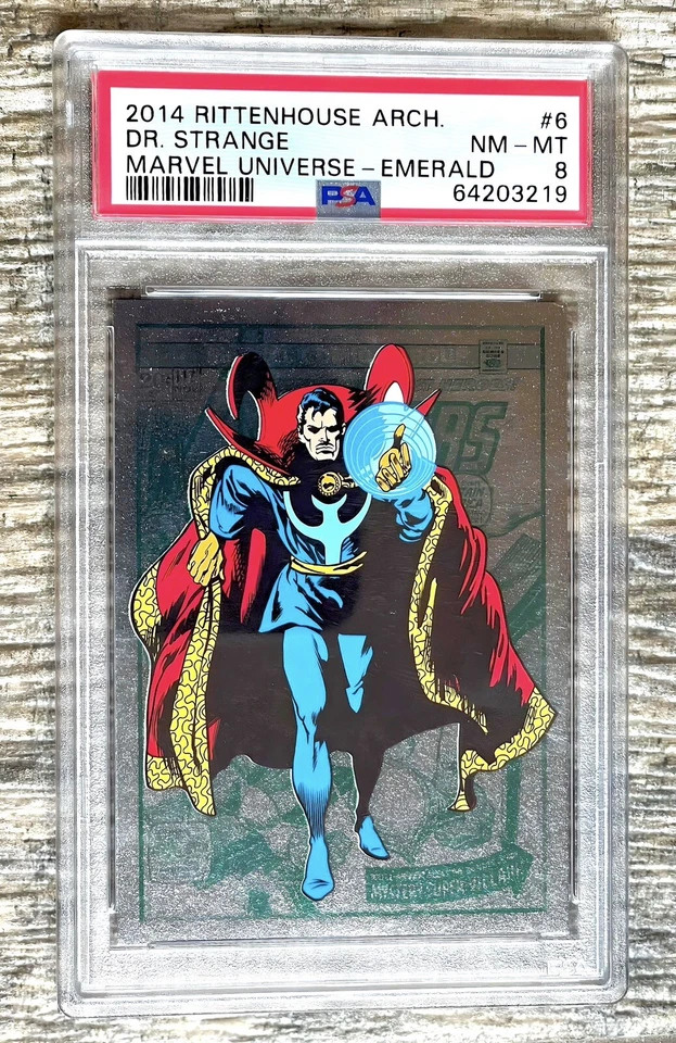 POP 1  1 HIGH SER /100 2014 MARVEL UNIVERSE RITTENHOUSE DR STRANGE EMERALD PSA 8 - Image 1 of 2