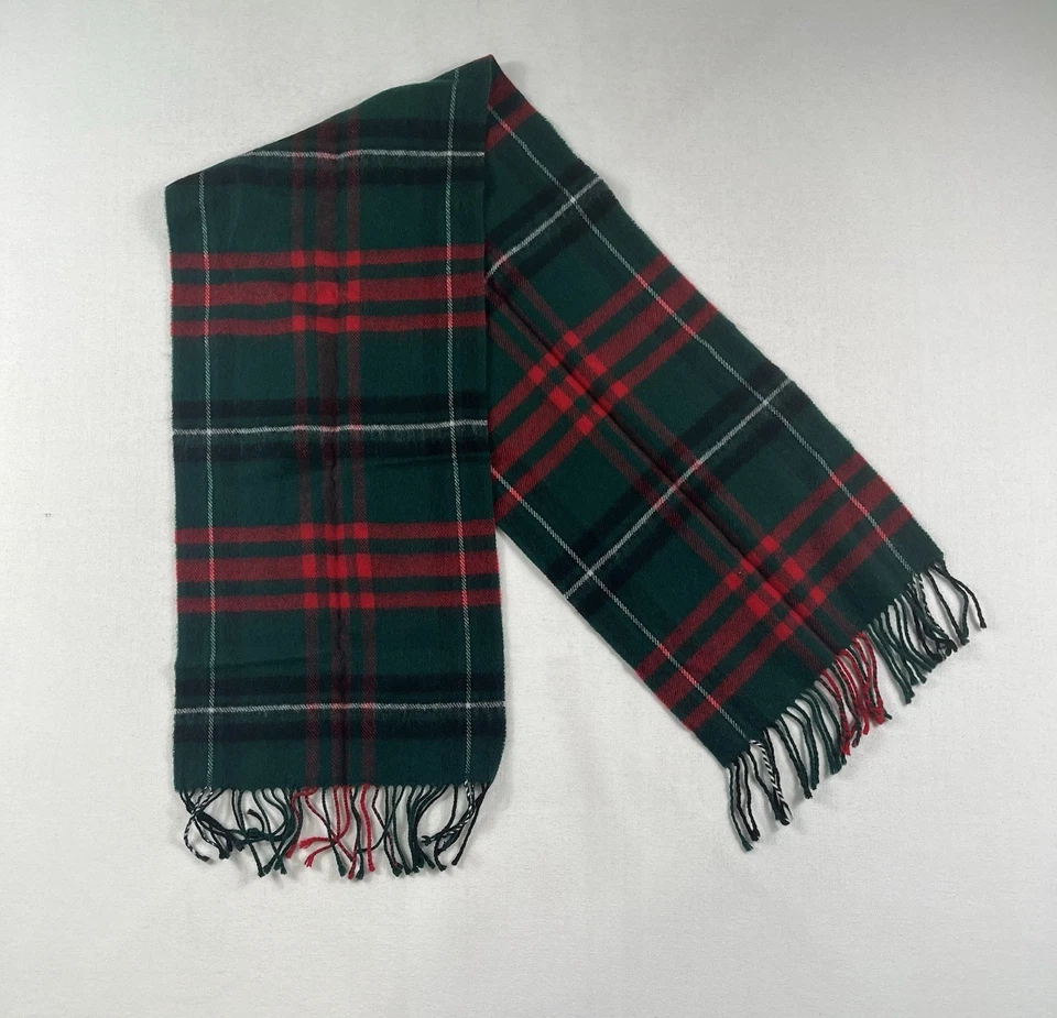 Cachecol xadrez vintage vermelho e verde 100% puro lã novo clãs da Escócia - Imagem 1 de 4