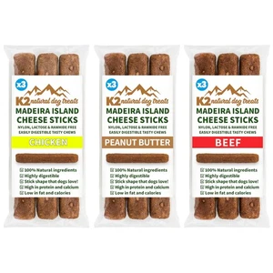 Dog Treats Cheese Sticks K2 Madeira Island Chews 3PK Beef Chicken Peanut Butter - Picture 1 of 6