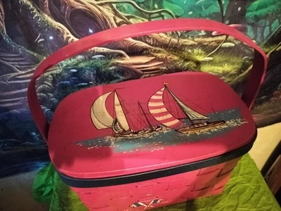 Cartera de madera Clarks vintage Caro pintada a mano veleros picnic Foto 1 de 4