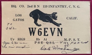 Tarjeta de radioaficionado QSL 159 Infantry Headquarters Co. Guardia Nacional de California 1931 - Imagen 1 de 1