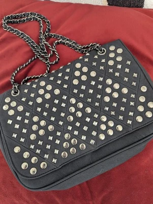 Bolso Bandolera Aldo Negro Vintage Cuero Tachonado Borla Cadena Bolso de Mano  Foto 1 de 4