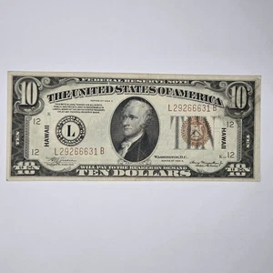 1934A 10 $ Ten Dollar Hawaii WWII Schein vz+ Fr. 2303 L29266631B - Bild 1 von 8