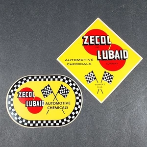 Vintage Zecol Lubaid Automotive Chemicals Vinyl Stickers Racing Flags Design Set - Picture 1 of 4