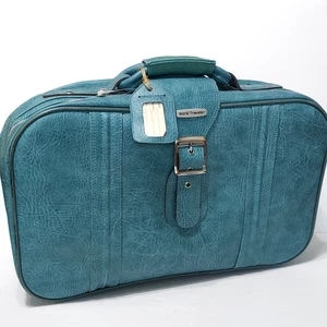 Vintage Weltreisekoffer Softcase Gepäckträger Mid Century blau mit Schloss & Schlüssel - Bild 1 von 19