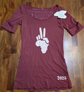 Womens Small Omni Peace Signorelli Burgundy Short Sleeve Tshirt Peace Africa - Picture 1 of 5
