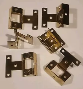 Set of 6 - 2" Light Brass Finish Overlay Wrap Door Hinges - New - Picture 1 of 6