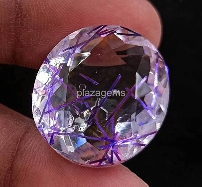 Purple Rutilated Quartz 45 Ct Certified Oval Cut Loose Gemstone 23x20mm 4SUZ - Image 1 of 4