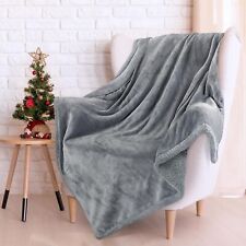 Catalonia Fuzzy Micro Fleece Sherpa Throw Blanket 50" x 60" Reversible Gray